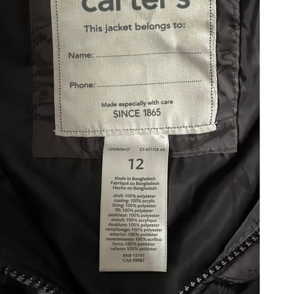 Carter's Big Boys Dinosaur Packable Puffer Jacket in Grey Size 12 - Picture 3 of 6